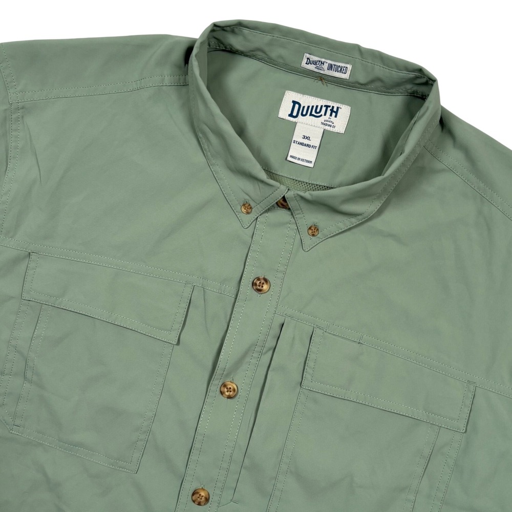 Duluth Trading Button Shirt Men 3XL Sage Green Untucked Vented Ripstop Short Slv